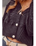 Cardigan scurt cald cu nasturi, negru 50856 - Magazin online - Boutique